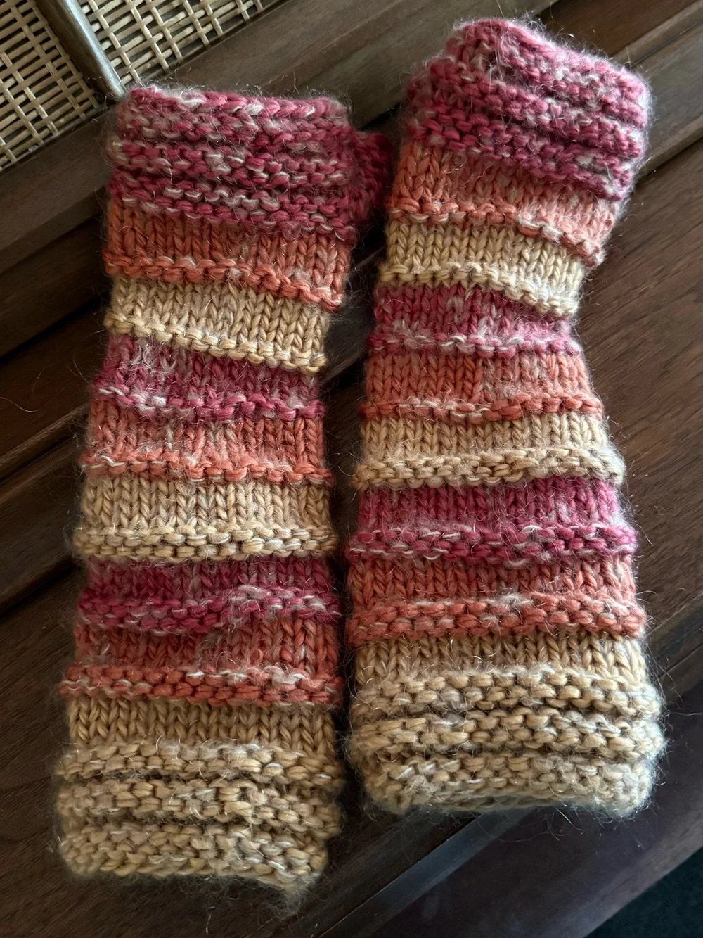 Handmade Knit Arm Warmers in Pink, Peach & Cream
